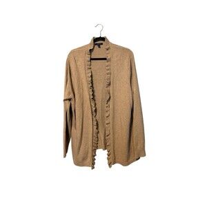 Lands’ End Cardigan Sweater 2X 20W 22W Tan Open Front Ruffle Trim